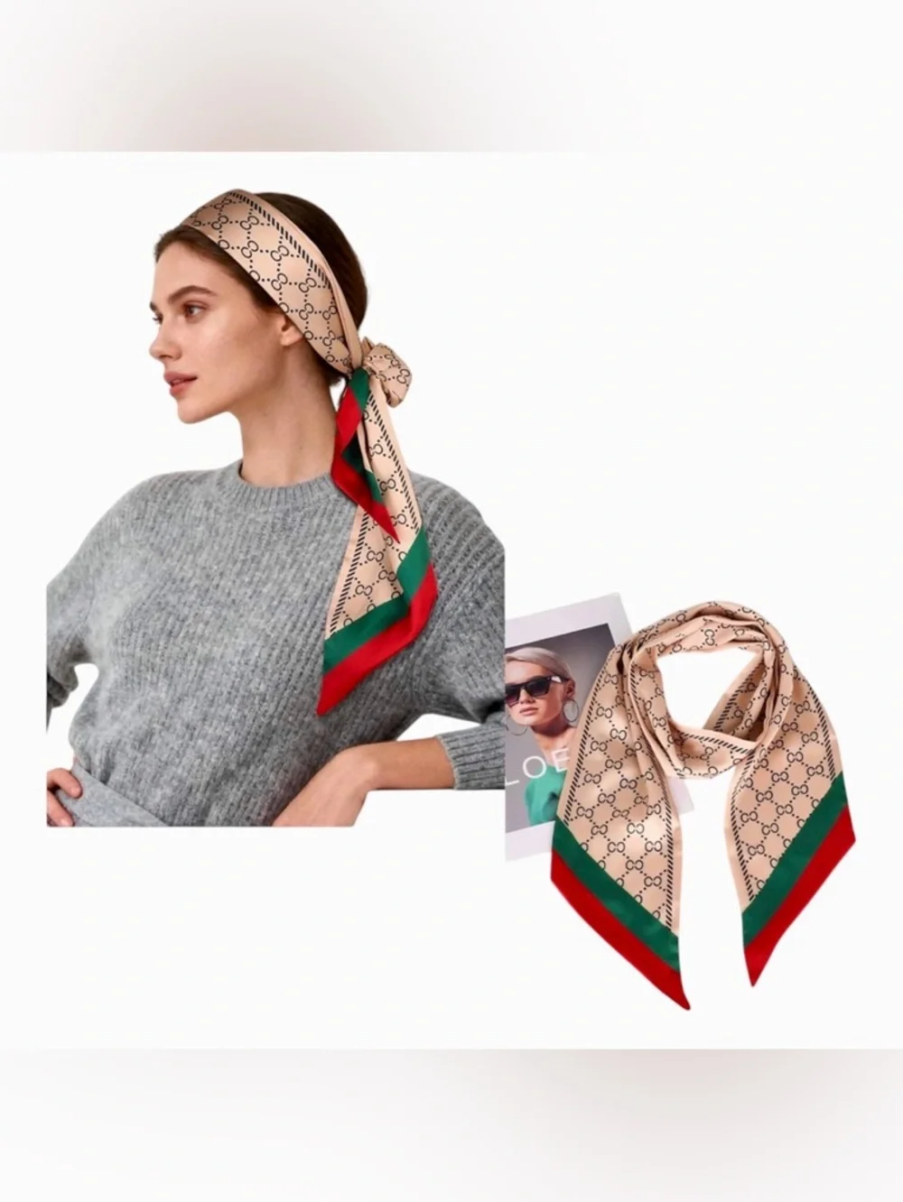 Elegant Satin Silk Twilly Scarf – Designer Inspired Stripe & Monogram Style